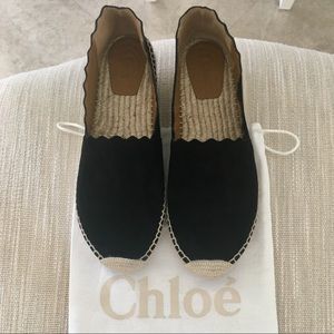 Chloe Scalloped Lauren Espadrilles Black Suede